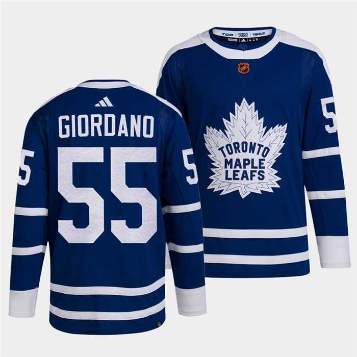 Men%27s Toronto Maple Leafs Black #55 Mark Giordano Blue 2022 Reverse Retro Stitched Jersey Dzhi